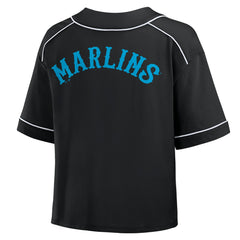 Miami Marlins Fanatics Women's Oversized Champ Game Cropped V-Neck T-Shirt - MLB T-shirts