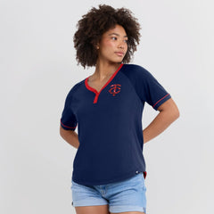 Minnesota Twins Fanatics Women's League Diva Star Raglan V-Neck T-Shirt - MLB T-shirts