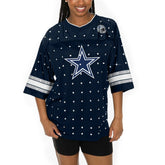 Dallas Cowboys Gameday Couture Women's Kickoff Time Allover Rhinestone Sports Stripe Jersey V-Neck T-Shirt | NFL Near me