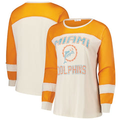 Miami Dolphins '47 Women's Plus Size Double Header Curve Toni Long Sleeve T-Shirt | NFL Sale