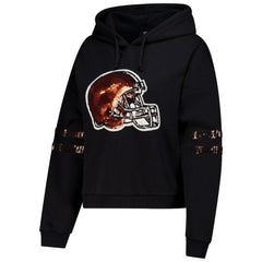 Cleveland Browns Cuce Women's Cropped Sequins Pullover Hoodie | NFL On sale