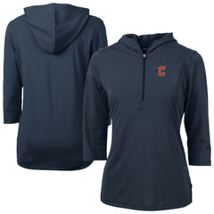 Cleveland Guardians Cutter & Buck Women's DryTec Virtue Eco Pique Recycled 3/4-Sleeve Half-Zip Pullover Hoodie - MLB Hoodies