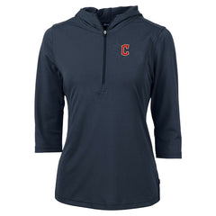 Cleveland Guardians Cutter & Buck Women's DryTec Virtue Eco Pique Recycled 3/4-Sleeve Half-Zip Pullover Hoodie - MLB Hoodies