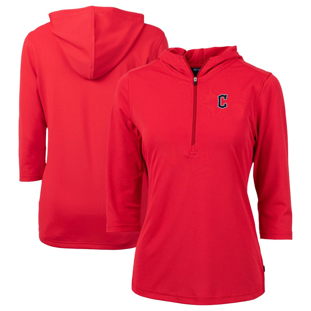 Cleveland Guardians Cutter & Buck Women's DryTec Virtue Eco Pique Recycled 3/4-Sleeve Half-Zip Pullover Hoodie - MLB Hoodies