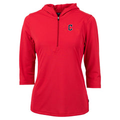 Cleveland Guardians Cutter & Buck Women's DryTec Virtue Eco Pique Recycled 3/4-Sleeve Half-Zip Pullover Hoodie - MLB Hoodies