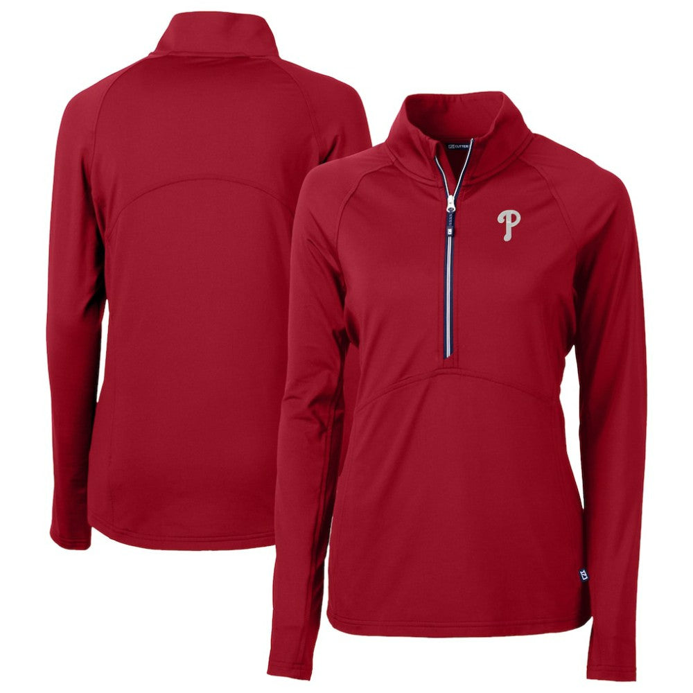 Philadelphia Phillies Cutter & Buck Women's DryTec Adapt Eco Knit Stretch Recycled Raglan Half-Zip Top - MLB Tops