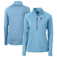 Philadelphia Phillies Cutter & Buck Women's Cooperstown Collection DryTec Adapt Eco Knit Stretch Recycled Raglan Half-Zip Top - MLB Tops