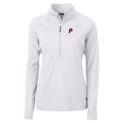 Philadelphia Phillies Cutter & Buck Women's Cooperstown Collection DryTec Adapt Eco Knit Stretch Recycled Raglan Half-Zip Top - MLB Tops