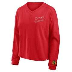 Chicago Blackhawks Fanatics Women's Oversized All Out Effort Long Sleeve Henley T-Shirt - NHL T-shirts