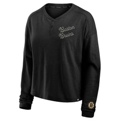 Boston Bruins Fanatics Women's Oversized All Out Effort Long Sleeve Henley T-Shirt - NHL T-shirts