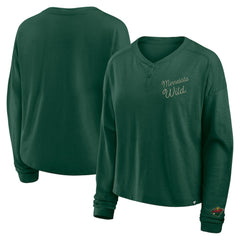 Minnesota Wild Fanatics Women's Oversized All Out Effort Long Sleeve Henley T-Shirt - NHL T-shirts