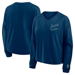 Seattle Kraken Fanatics Women's Oversized All Out Effort Long Sleeve Henley T-Shirt - NHL T-shirts