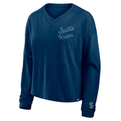 Seattle Kraken Fanatics Women's Oversized All Out Effort Long Sleeve Henley T-Shirt - NHL T-shirts