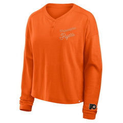 Philadelphia Flyers Fanatics Women's Oversized All Out Effort Long Sleeve Henley T-Shirt - NHL T-shirts