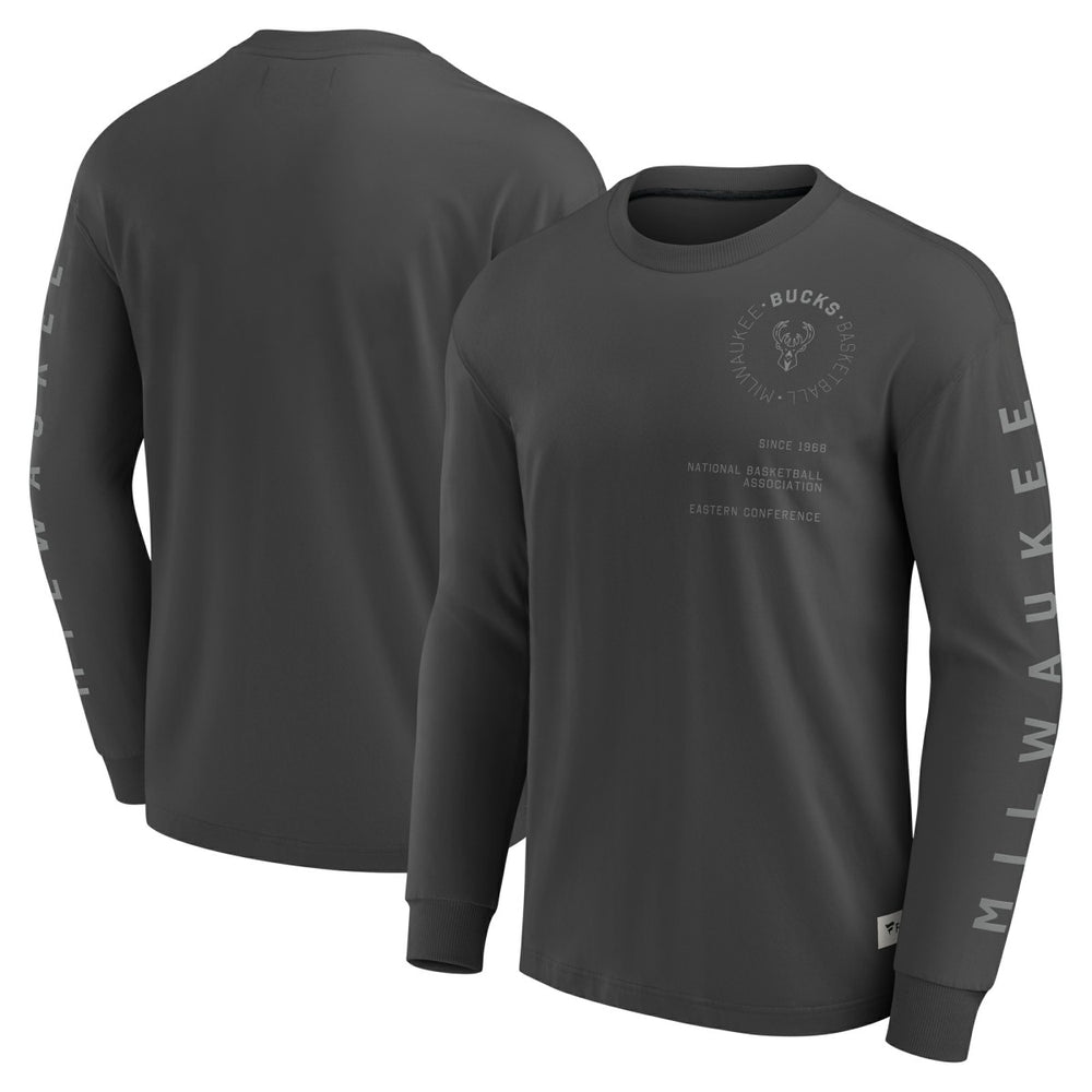 Gray Milwaukee Bucks Elements Future Ground Tonal Info Long Sleeve T-Shirt | NBA