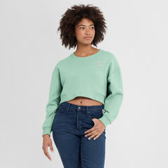 Mint New York Knicks Women's Studio Tri-Blend Cropped Pullover Sweatshirt | NBA