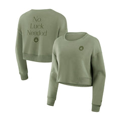 Olive Boston Celtics Women's Studio Tri-Blend Cropped Pullover Sweatshirt | NBA