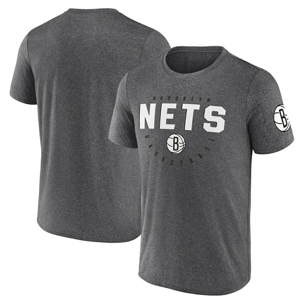 Heather Charcoal Brooklyn Nets Logo Athletic Block Practice Performance T-Shirt | NBA