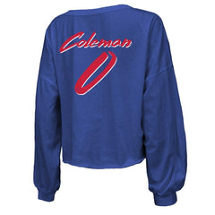 Buffalo Bills Keon Coleman Majestic Threads Women's Name & Number Off-Shoulder Script Cropped Long Sleeve V-Neck T-Shirt | NFL Discount
