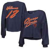 Chicago Bears Caleb Williams Majestic Threads Women's Name & Number Off-Shoulder Script Cropped Long Sleeve Relaxed V-Neck T-Shirt | NFL US