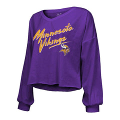 Minnesota Vikings J.J. McCarthy Majestic Threads Women's Name & Number Off-Shoulder Script Cropped Long Sleeve V-Neck T-Shirt | NFL Online