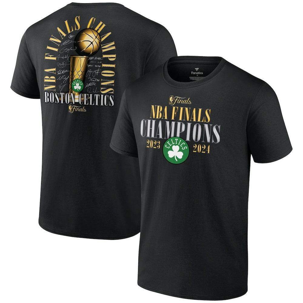 Black Boston Celtics 2024 NBA Finals Champions Big & Tall Fade Away Jumper Roster Signature T-Shirt | NBA