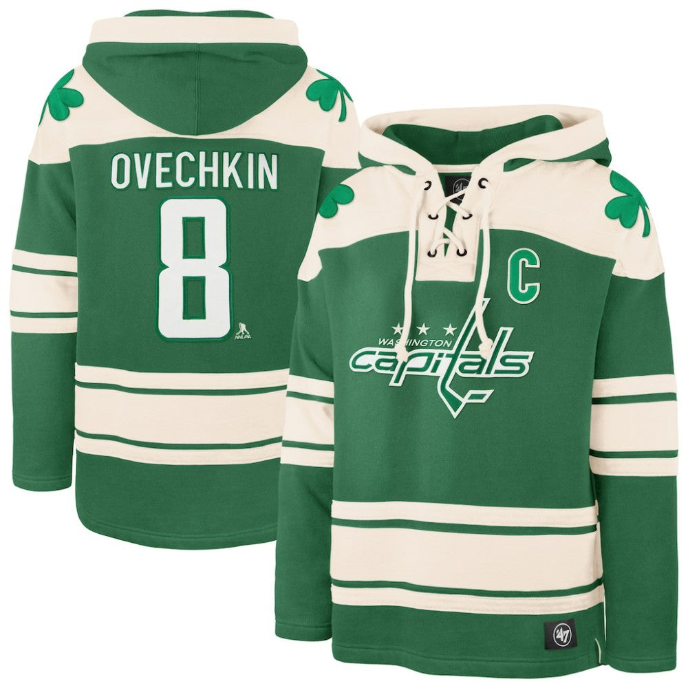 Alexander Ovechkin Washington Capitals '47 St. Patrick's Day Player Name & Number Lacer Pullover Hoodie - NHL Hoodies