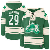 Nathan MacKinnon Colorado Avalanche '47 St. Patrick's Day Player Name & Number Lacer Pullover Hoodie - NHL Hoodies