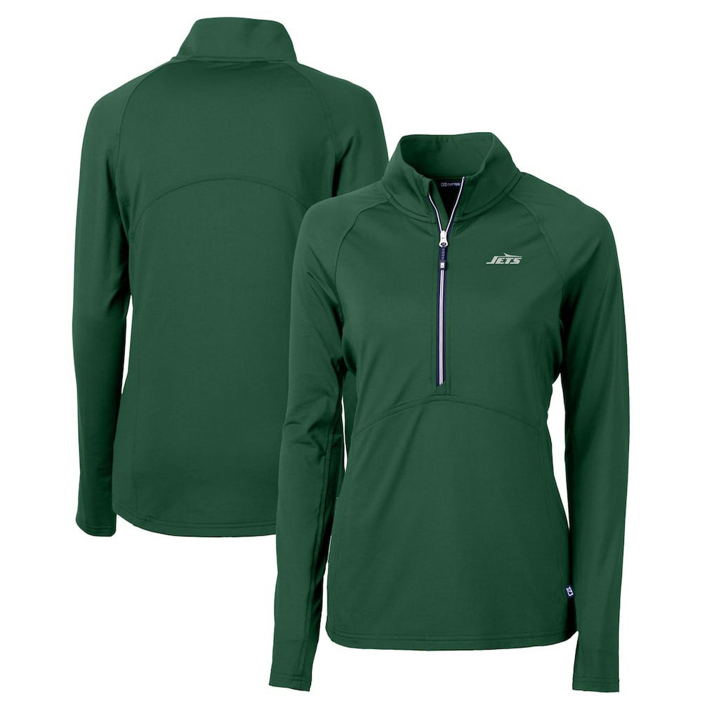 New York Jets Cutter & Buck Women's Primary Logo DryTec Adapt Eco Knit Stretch Recycled Raglan Half-Zip Top | NFL Sale