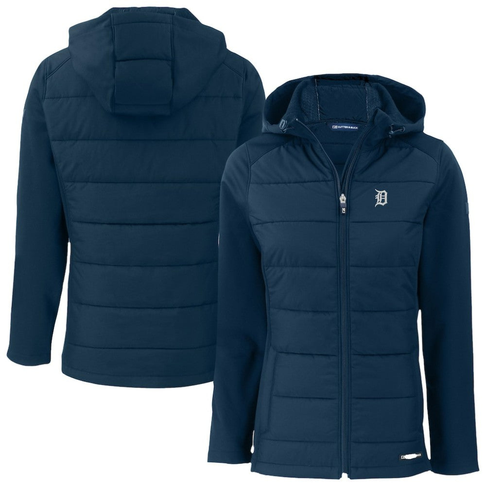 Detroit Tigers Cutter & Buck Women's Evoke Hybrid Eco Softshell Recycled Full-Zip Hooded Jacket - MLB Jackets