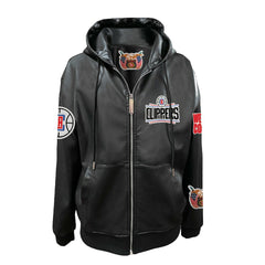 Black LA Clippers Jeff Hamilton Vegan Leather Full-Zip Hoodie | NBA