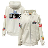 White LA Clippers Jeff Hamilton Vegan Leather Full-Zip Hoodie | NBA