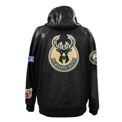 Black Milwaukee Bucks Jeff Hamilton Vegan Leather Full-Zip Hoodie | NBA