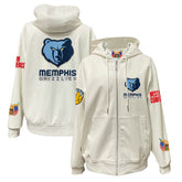 White Memphis Grizzlies Jeff Hamilton Vegan Leather Full-Zip Hoodie | NBA