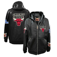 Black Chicago Bulls Jeff Hamilton Vegan Leather Full-Zip Hoodie | NBA