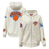 White New York Knicks Jeff Hamilton Vegan Leather Full-Zip Hoodie | NBA
