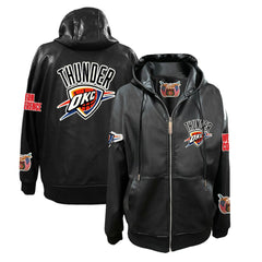 Black Oklahoma City Thunder Jeff Hamilton Vegan Leather Full-Zip Hoodie | NBA