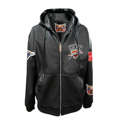 Black Oklahoma City Thunder Jeff Hamilton Vegan Leather Full-Zip Hoodie | NBA