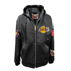 Black Los Angeles Lakers Jeff Hamilton Vegan Leather Full-Zip Hoodie | NBA