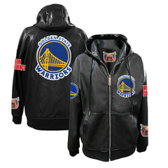 Black Golden State Warriors Jeff Hamilton Vegan Leather Full-Zip Hoodie sale | NBA