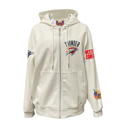 White Oklahoma City Thunder Jeff Hamilton Vegan Leather Full-Zip Hoodie | NBA