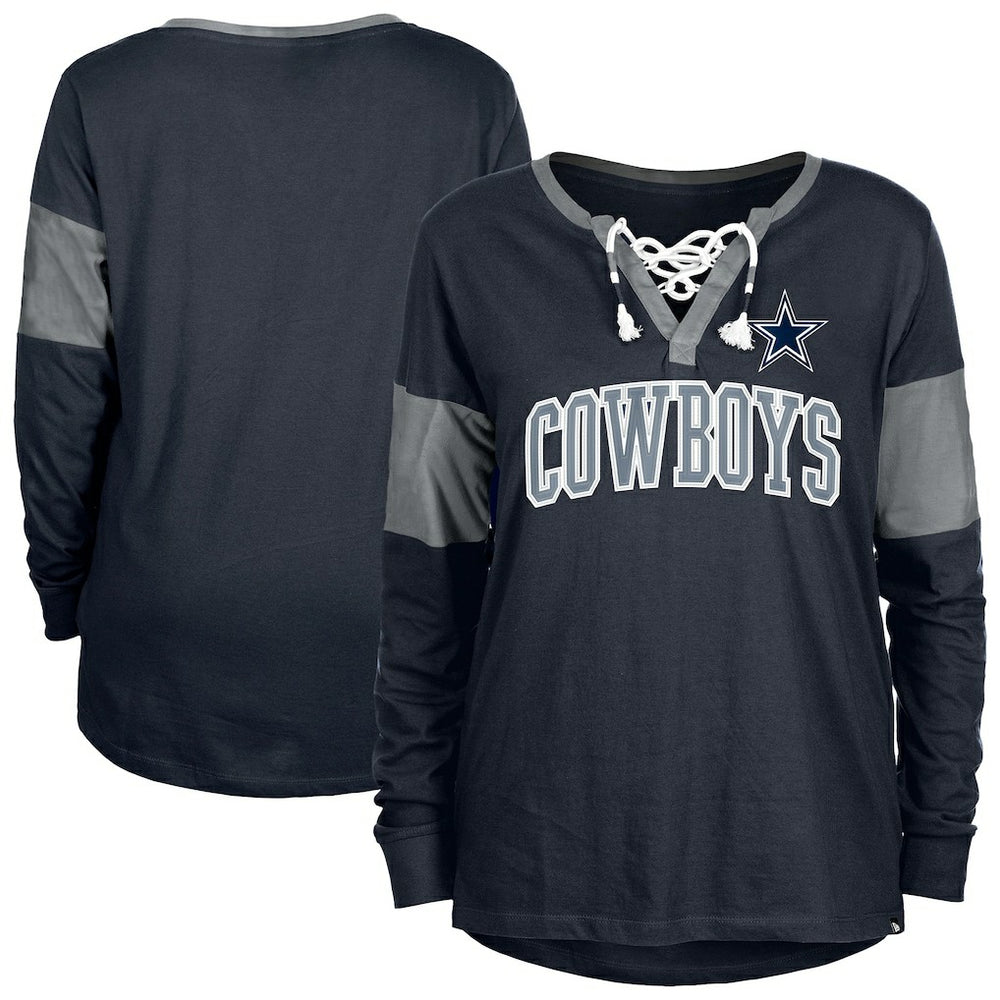 Dallas Cowboys Women's Lace-Up Notch-Neck Long Sleeve T-Shirt | NFL On sale
