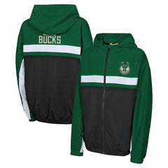 Hunter Green Milwaukee Bucks Youth Headliner Windbreaker Full-Zip Hoodie Jacket | NBA