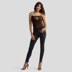 Cleveland Browns WEAR by Erin Andrews x Gracie Hunt Women's Chain Link Corset Top | NFL New