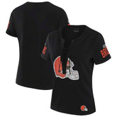 Cleveland Browns WEAR by Erin Andrews x Gracie Hunt Women's Draft Me Lace-Up T-Shirt | NFL On sale