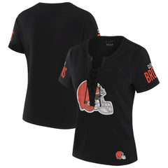 Cleveland Browns WEAR by Erin Andrews x Gracie Hunt Women's Draft Me Lace-Up T-Shirt | NFL On sale