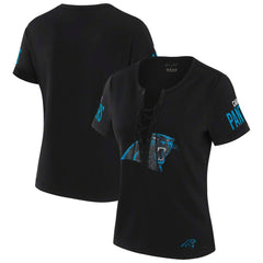 Carolina Panthers WEAR by Erin Andrews x Gracie Hunt Women's Draft Me Lace-Up T-Shirt | NFL Near me