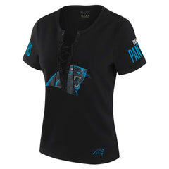 Carolina Panthers WEAR by Erin Andrews x Gracie Hunt Women's Draft Me Lace-Up T-Shirt | NFL Near me