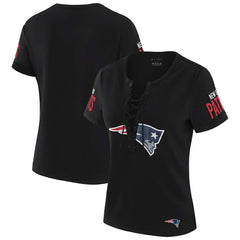 New England Patriots WEAR by Erin Andrews x Gracie Hunt Women's Draft Me Lace-Up T-Shirt | NFL Online