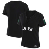New York Jets WEAR by Erin Andrews x Gracie Hunt Women's Draft Me Lace-Up T-Shirt | NFL Discount